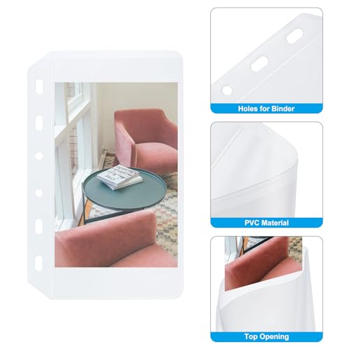 A7 Ring Binder, 12 stuks PVC 6 gaten Binder Mappen Foto's Kaarten Rekeningen Document Waterdichte Filing Opslag Losse blad zakken voor 6-Ring notebook map, Transparant 3
