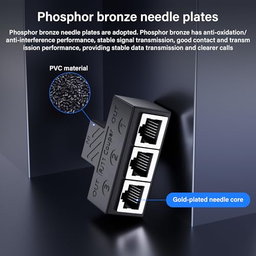 RJ11 koppeling RJ11 vrouw tot 3 vrouw 6P6C Telefoon inline koppeling telefoon uitbreiding adapter voor vaste fax machine (1 tot 3) 5