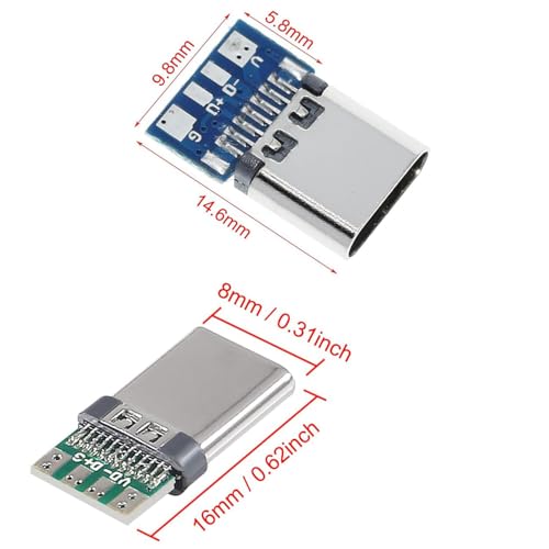 40 Pack USB 3.1 Type C Solder Connectors, USB Type C, 24 Pole, met Plug Adapter voor PCB Card, voor Solderen, PCB Kaartondersteuningsmodule 3