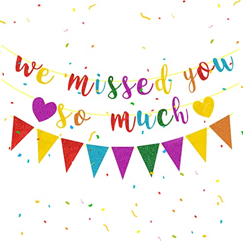 We misten je zo veel Banner met Driehoek vlag Kleurrijke Glitter Papier Welkom Home Banner Welkom Garland Welkom Decoratie voor Home Party Start School pensioen Decoratie