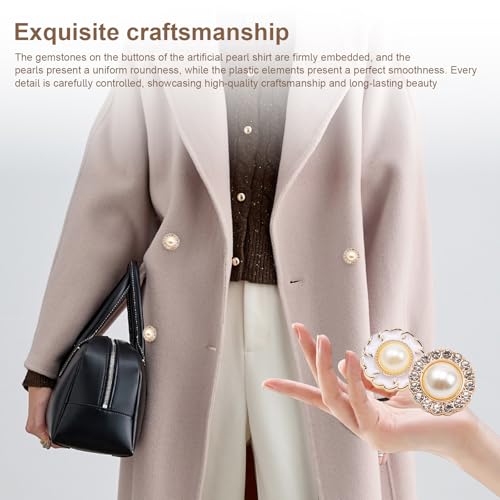 30 stuks Buttons, 18 mm Pearl Rhinestone Buttons Rond Rhinestone Pearl Buttons 2 Varianten Retro Faux Pearl Buttons voor huishoudens, boetieks en ambachten 3