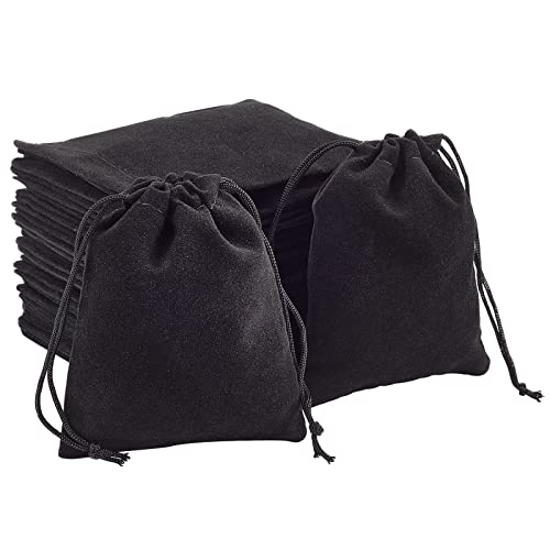 100Stuks koord Velvet bruiloft partij favor tassen sieraden pouch geschenk tassen voor Kerstmis Valentijnsdag sieraden cadeauverpakking, zwart, 8.5x7cm