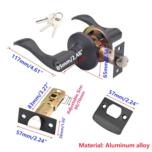 Set van 1 slaapkamer deurkruk, Moderne deurkruk met sleutel, deursloten met lever, binnendeurslot, zwart