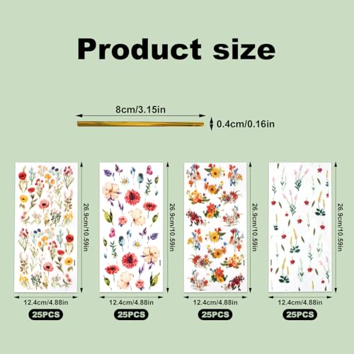 100 st Wildflower Candy Cookie Tassen, 4 stijlen Patroon Bloemen Lente Goodie Tassen met Bowties Wilde bloemen als decoratie voor een verjaardag bruiloft of partij (Wissen)