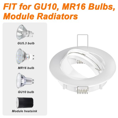 LED inbouw plafond licht montage frame rond met MR16 lamphouder, wit metalen inbouw frame zonder velg voor 2,8 inch GU5.3 stopcontact (6 stuks) 5