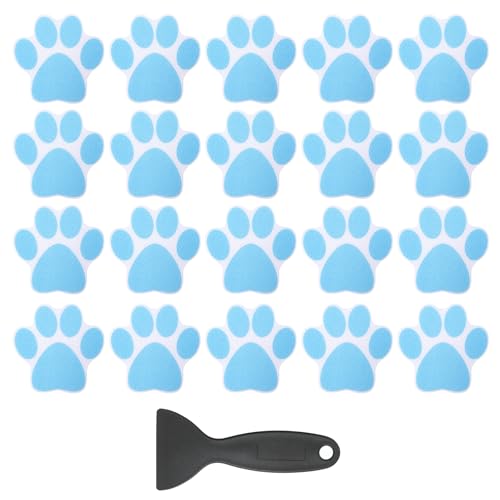 20 stuks Non Slip Bad Stickers, Non-Slip Douche Stickers met Scraper Badkamer Douche Vloer Stickers Paw Afdrukken Vorm Schattige Treads Badkuipen, Blauw