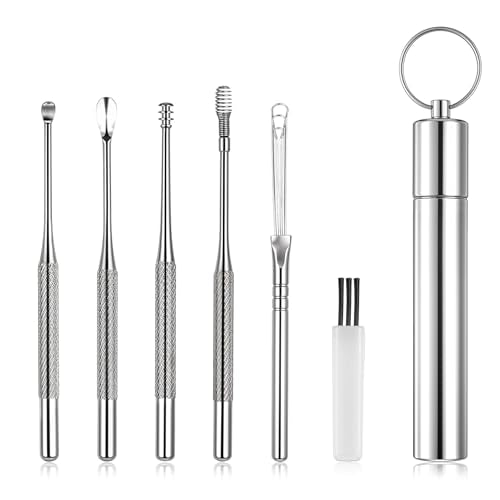 6 Pack Premium roestvrij staal oor picking Set, roestvrij staal oorwas schoonmaakhulp, oorwas Curette verwijdergereedschappen voor mannen en vrouwen