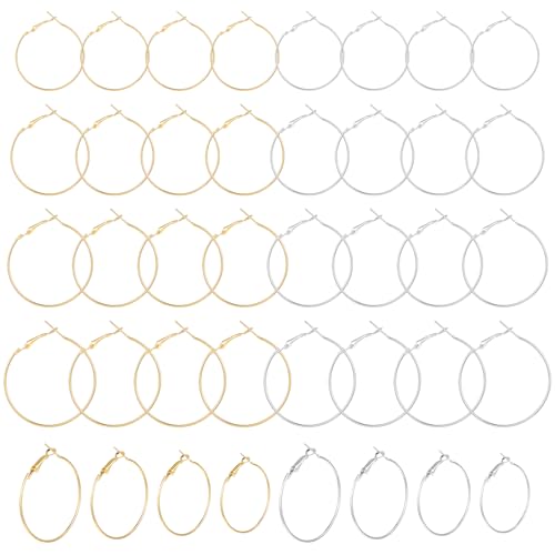 Set van 32 Onbewerkte oorbellen, Sieraden het maken van accessoires, Hoop oorbellen, Grote, 4 maten oorbellen, ambachten, DIY het maken van oorbellen set voor meisjes (Goud, Zilver)