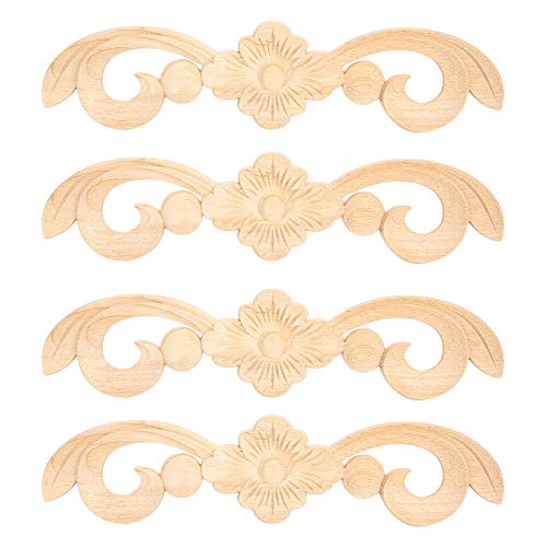 4 stuks houten appliques, gesneden, sculptuur stickers op hout in Europese stijl, niet geschilderd, hoektrekker, huismeubilair decoratie, deur accessoires