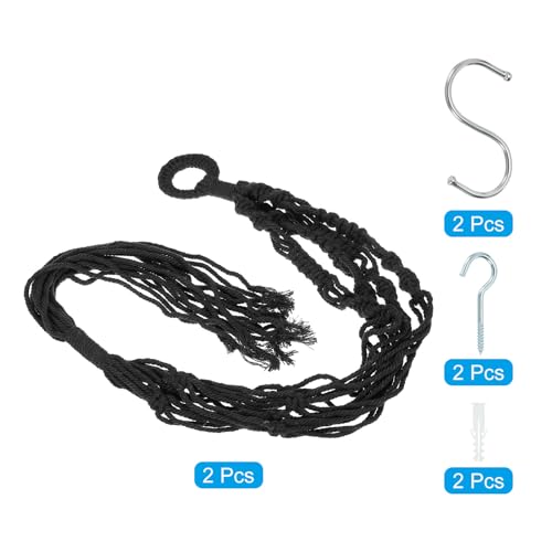 Macrame Hangende Planter, 2 stuks 70cm Handgemaakte Hangende Plantenhouders Bloem Pot Hanger Bloem Pot Hanger voor Binnen Outdoor Decor, Zwart 3