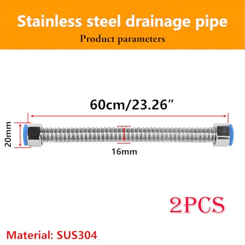 2 stuks G1/2" x G1/2" roestvrijstallen gegolfde huizen, 60 cm flexibele buisverbinding, buigbaar en bewaard zijn vorm, anti-burst waterpijp voor keuken badkamer