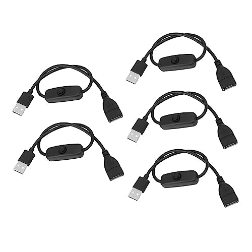 USB-kabel met Switch, 5Pcs USB Male to Female Extension Cord USB Extension Cable met aan/uit switch zwart
