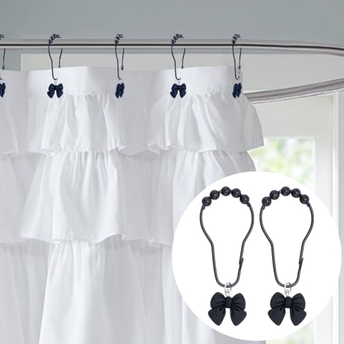 12 stuks Bowknot Douche Gordijn haken, Zwarte ijzeren douche Gordijn ringen Decoratieve douche Hangers ringen voor badkamer Douche Rods Gordijnen 5