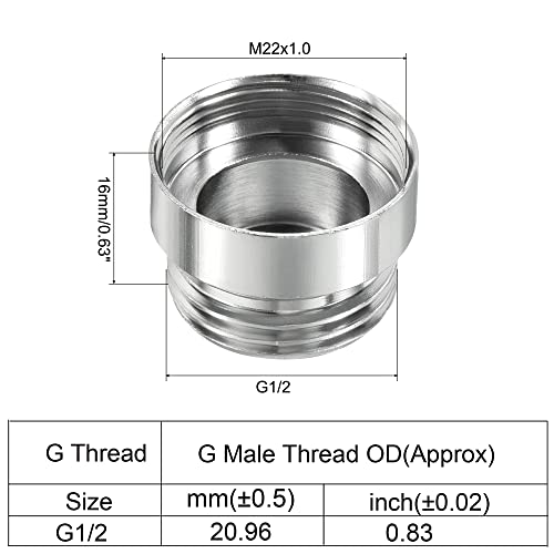 G1/2 Male to M22*1.0 Vrouwelijke Thread Faucet Adapter, Chrome Plated Aerator Connector Past voor Tuin slang water Filter, Zilver