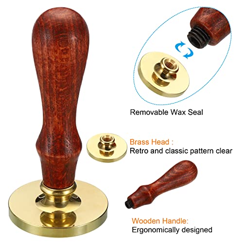 40mm Ronde Wax zegel stempel, verwijderbare messing hoofd zonder snijden houten handvat Retro voor envelop uitnodiging wijn verpakking Cadeauverpakking 3