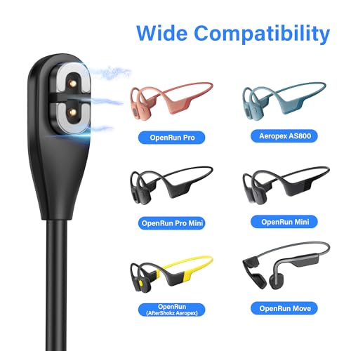 Magnetische USB-oplaadkabel, 3,3 m, Pack van 2 vervangingskabel voor Nashokz hoofdtelefoon, Compatibel met Shokz Aeropex, OpenRun, OpenRun Pro, Open Mini uitvoeren 4
