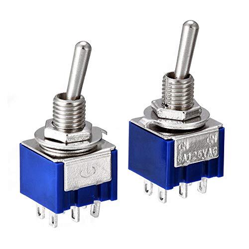 Set van 10 DPDT mini-schakelschakelaars 2-gangs ON-ON AC 6A/125V 6-polige (blauw)