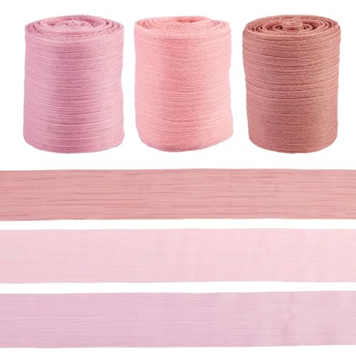 3 rollen gerimpeld chiffon pint 3 kleuren 36 mm gerimpeld polyester verrommeld deurenschijnend organza pint voor strikkransen boek ontwikkeling klassiek decoratie, koraal