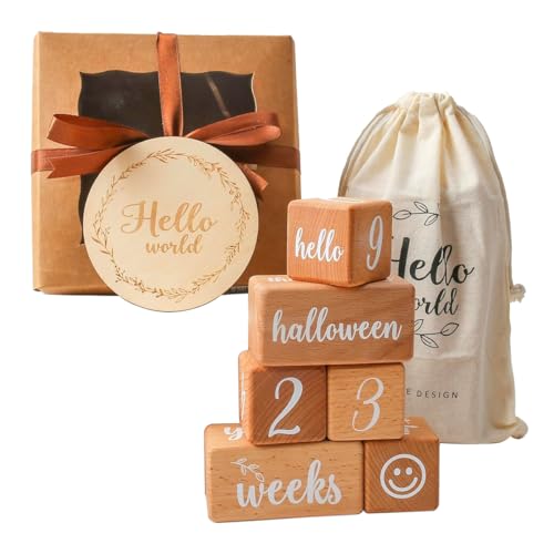 Baby Kilometerstand Houten blok Baby Week Maand Jaar Houten Blok Set van 6 Baby Leeftijd blokken voor maandelijkse Mijlpaal Houten Baby Foto Props