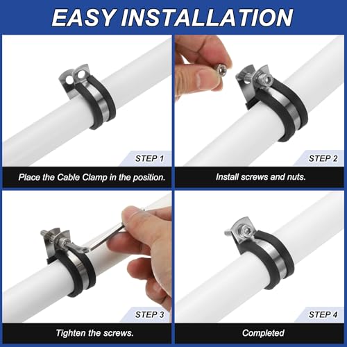 8mm (1/3 inch) Kabelklemmen, 25 stuks Rubber bekleed Gewatteerde buisklemmen, 304 roestvrij staal geïsoleerd draadklem voor buisbuis draad touw installatie zwart 4