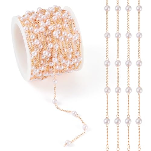 16.40 Voet Imitatie Parel Ketting, Messing Kabel Kettingen met imitatie Parel Kralen, Parel Kettingen voor Vrouwen, sieraden kettingen Gouden ketting voor armband, DIY