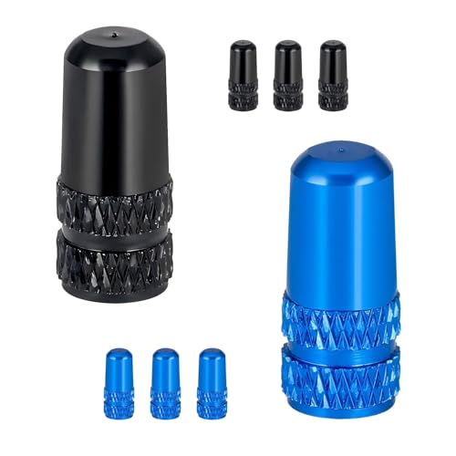 Verpakking van 8 Fiets Kleppen Presta Fietsventielcaps zwart en blauw