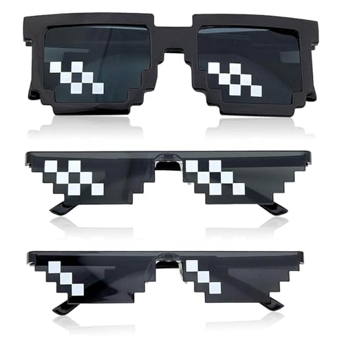 Pixel glazen Pack van 3 Pixels Mozaïek glazen Grappige glazen Party glazen Grappige zonnebril Thug Life Glazen Cool zonnebril voor Party Fancy Dress Photo Props Black Unisex