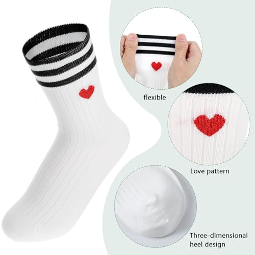 1 paar vrouwen witte sokken 36-43, White Retro Cotton Tennis Sokken met harten, Ademende katoenen sokken voor meisjes, tieners 4