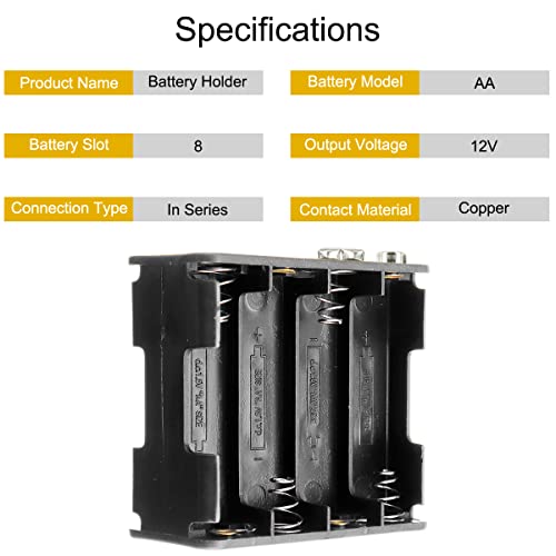 8 AA Batterijhouder 12V 8x1,5V Thicker Batterij Box 8 Slots Plastic Doos met T Type Batterij Klik Connector Kit, Batterij Box voor LED Light RC Car, 5 stuks