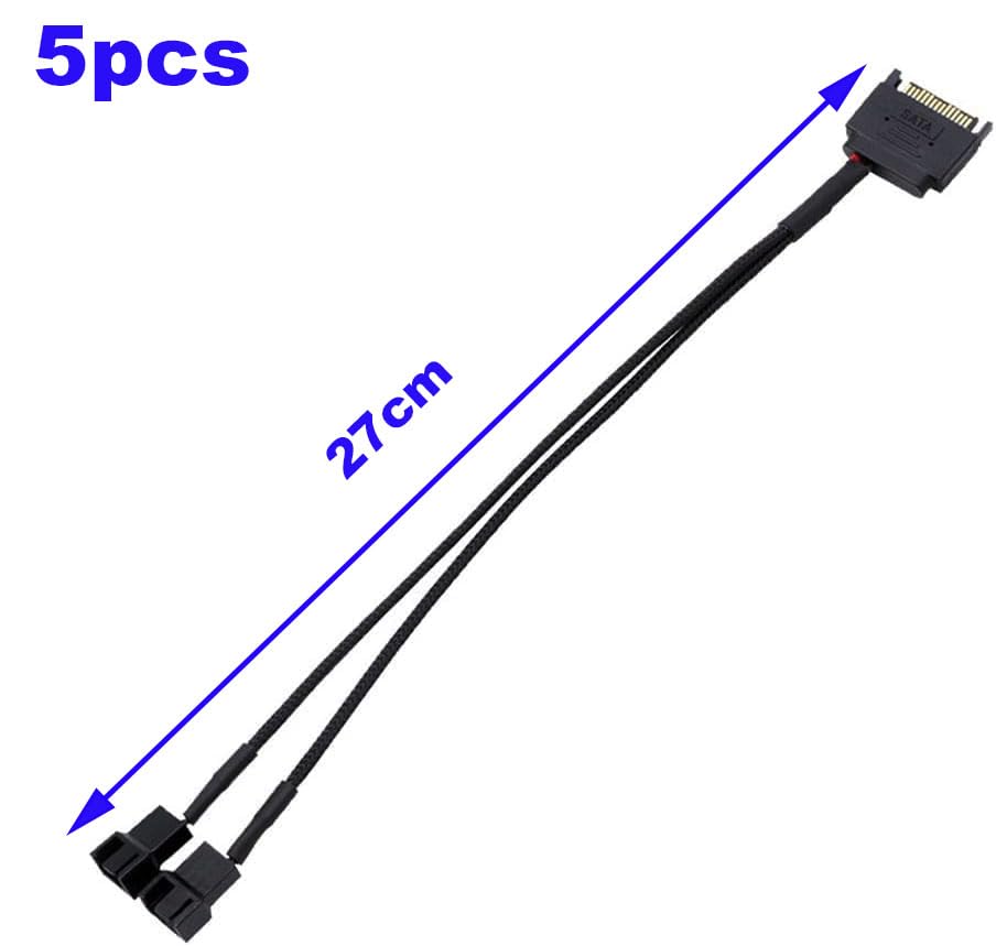 5 stuks SATA Fan Power Cable, 15 Pin SATA tot 2 x 3 Pin/4 Pin, 12V PC Case, Fan Splitter PWM Adapter voor Ventilator, PC, Koelkast Power Cable voor