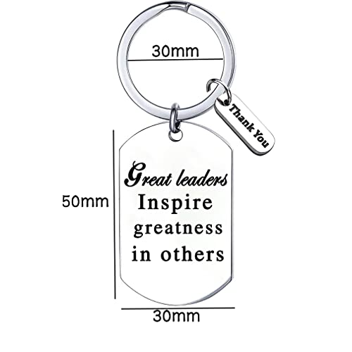 Baas Coach Appreciation Gifts Team Gift Keychain "Grote leiders inspireren grootheid in anderen" Dank u Gift Keychain voor Coach, Baas, Collega, Zilver, zilver