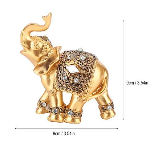 Elegant standbeeld Resin Feng Shui Gold Sculpture Wealth Lucky Elephant Figurine met koffer omhoog voor thuis kantoor decoratie (9*9cm S)