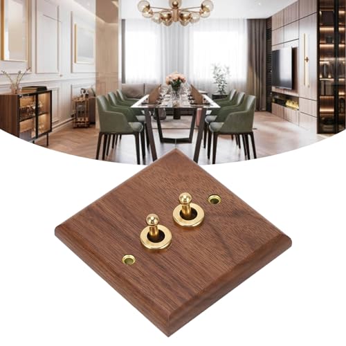 Dubbele Schakelschakelaar Rocker Switch Switch Wandplaat Retro Walnut Houten Wandmontage Panel met messing schroef 50Hz 250V voor binnen elektrische Socket decoratie 5