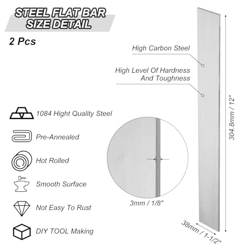 Verpakking van 2 1084 staal voor mes maken staal 30,5 x 2,5 x 1/8 cm plaat staal voor DIY ruwe plaat metaal voor professionele ambachtelijke ambachtslieden zilver wit