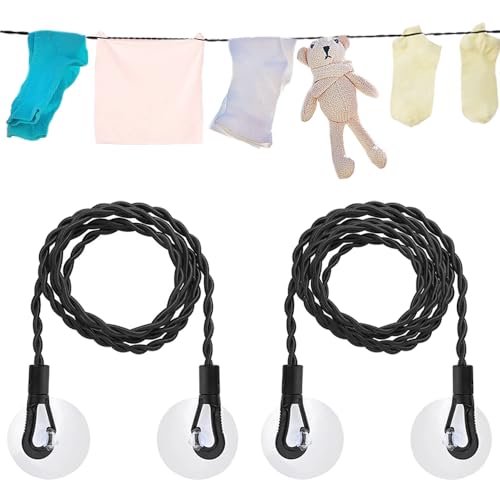 2 stuks Reiskleding Waslijn, Uitschuifbare Waslijn met haken en Zuigbeker Waslijn Draagbare Elastische Waslijn Hanglijn Winddichte Hanger voor Outdoor Camping, Tumble Drogen