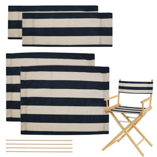 Set van 2 opvouwbare regisseursstoelhoezen, vervangende hoezen met tuinen stoken, voor make-up, draaistoelen, ezelsblauwe witte strepen, 53,5 x 40,5 cm/54 x 20 cm