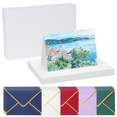 40 Sets Pure Cotton Aquarel Kaarten 150 lbs/300 g/m2 Ansichtkaarten met veelkleurige enveloppen voor kunstschilderen Creatieve Dank u Kaarten, 15x18cm Opvouwbare Maat (White Box)