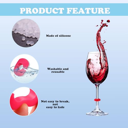 Glazen Marker Siliconen 24 stuks Glazen Marker Drinkglazen Siliconen Glazen Marker Herbruikbaar voor wijnglazen, Champagneglazen, Cocktailglazen voor uw eigen Bekers 3
