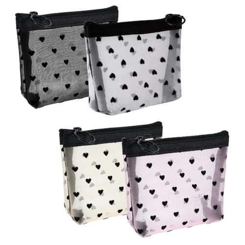 4 st. Mini Cosmetic Tassen Kleine Make-up Zak Portable Travel Make-up Pouch Lipstick Cosmetic Accessoires Organizer Veelzijdige Zipper zak voor vrouwen voor reizen dagelijks, Multicolour, klassieke