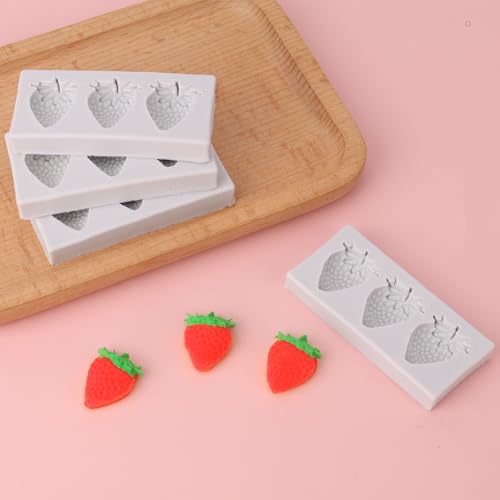 4Pcs 3D Aardbei siliconen mallen, Mini Fruitvormen voor Cake Decoratie Cupcake Topper Chocolade Fondant Candy Jelly Polymer Clay en Gumpaste 3