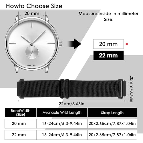 3 st Elastische Smartwatch Band Compatibel met 20mm Horlogeband, Vervangende Polsband Verstelbare Elastische Nylon Solo Loop Band Stof Gevlochten Sport Stretch Bands voor mannen en