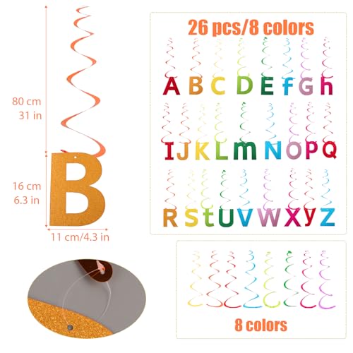 School eerste dag decoratie voor meisjes en jongens, 26 stukken, Spiral Garlands met alfabet A-Z brieven Garlands voor plafond Hangers, eerste school decoratie voor klaslokaal en