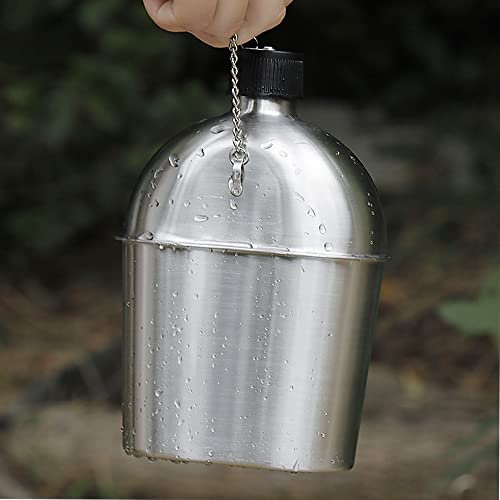 1000Ml, 600Ml Stainless Steel Military Canteen Cup Set met deksel zak, Inclusief Kantine en Beker, Duurzame Ketting Lid, voor Camping, Wandelen, Backpacking 3