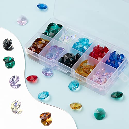 100 st Crystal Glas Links Connectoren Bedels Kleurrijke Facet Octagon Galvaniseren Glas Chandelier Hangers voor armband oorbellen DIY Sieraden Decor 14mm, Glas, Glas 5