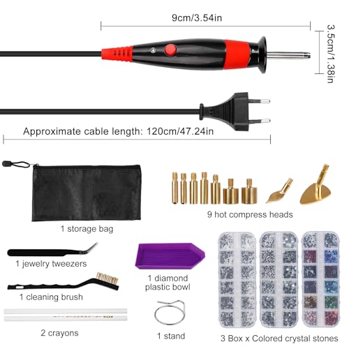 Warme bevestiging set - 3 x strass boxen, 9 bevestigingen en metalen standaard voor stof/leer 4