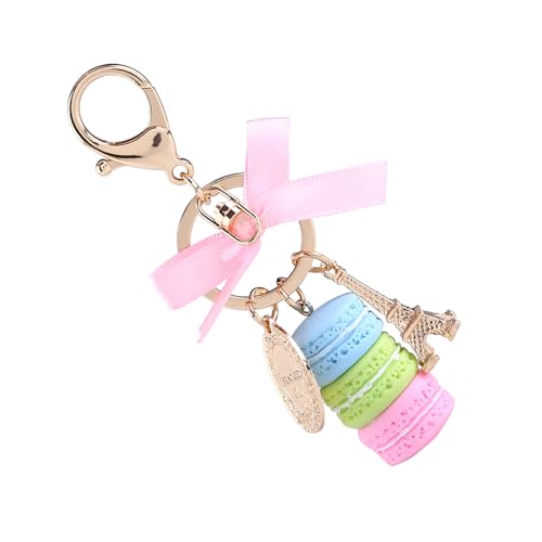 1 x Sleutelhanger, Leuke kleurrijke Legering Vorm Macaroon Eiffeltoren sleutelring accessoire voor auto decoratie zak hanger (blauw)