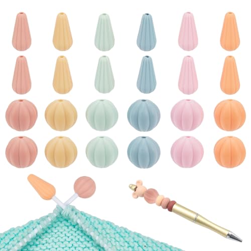 24 st 2 Styles Pumpkin breinaald Stoppers, Silicone breinaald Tip Guards Drop Shaped Naaldstoppers Focal Beads voor Pennen, Stitch Stoppers Supplies voor DIY Crafts