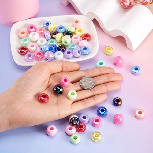 Europese acryl kralen, 150 stuks, 5 stijlen, UV-plating regenboog iriseren rondelle kralen met groot gat voor doe-het-zelf knutselen, armbanden, ketting en sieraden maken, gat: 5.5~6 5