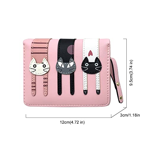Meisjes portemonnee voor tieners, schattige cartoon kat kids portemonnee kleine PU lederen portemonnee voor meisjes met rits munt kaart stempel foto-opslag, Zwart, Modern 4