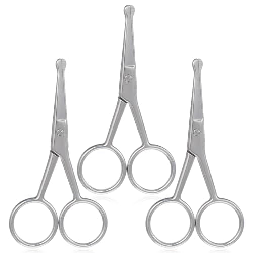 3 stuks neus haarschaar met afgeronde tip, neus haar trimmer voor vrouwen, roestvrij staal gezicht trims voor wenkbrauwen, neus, snor, baard zorg (Zilver)